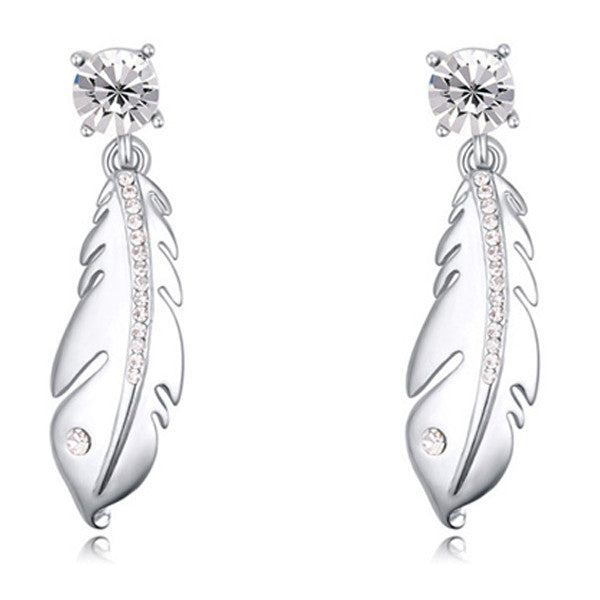 Silver Feather Dangle Earrings