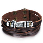 Genuine Leather Heavy Charm Men's Stainless Steel Bracelet
