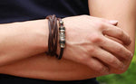 Genuine Leather Heavy Charm Men's Stainless Steel Bracelet