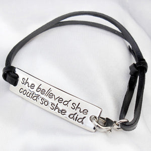 She Believed She Could So She Did Hand Stamped Bracelet