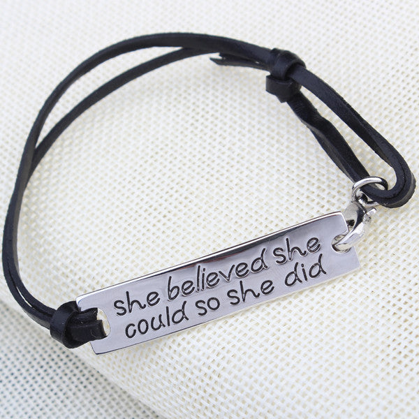 She Believed She Could So She Did Hand Stamped Bracelet