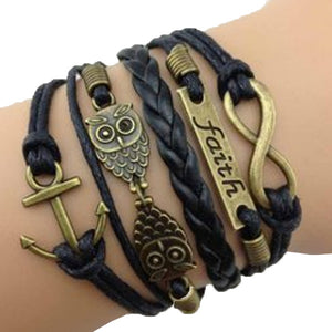 Double Owl Infinity Anchor Bracelet