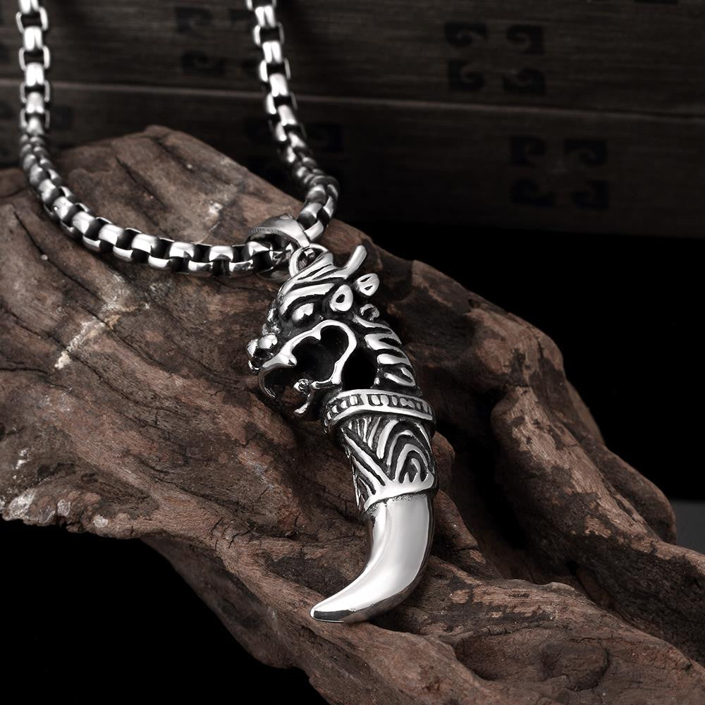 Mens Stainless Steel Dragon Tooth Necklace