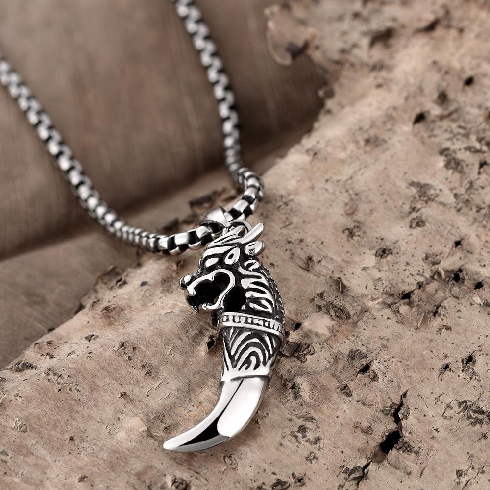 Mens Stainless Steel Dragon Tooth Necklace