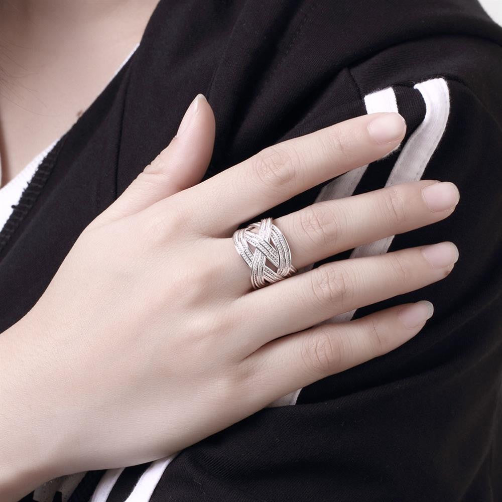 Weved Ring Adjustable in White Gold Plated