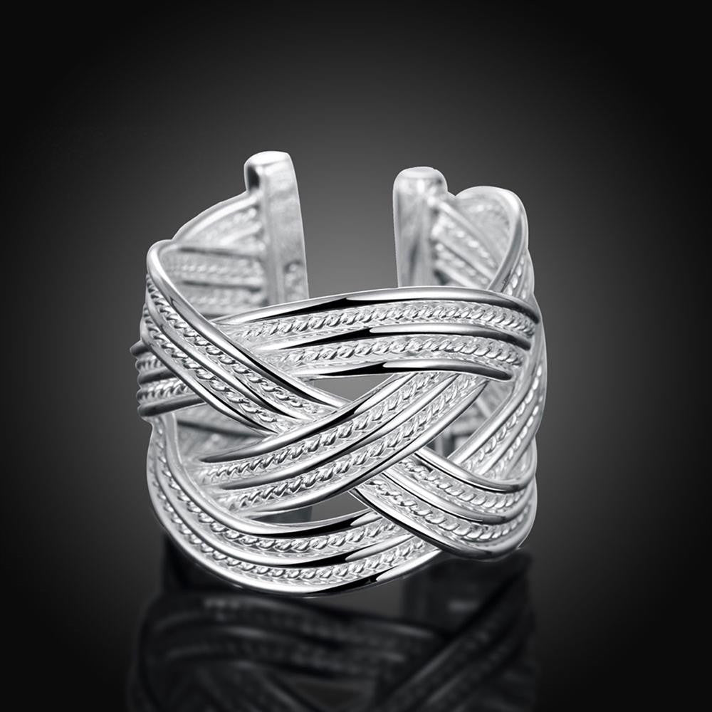 Weved Ring Adjustable in White Gold Plated