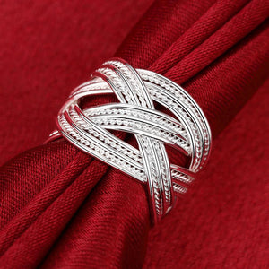 Weved Ring Adjustable in White Gold Plated