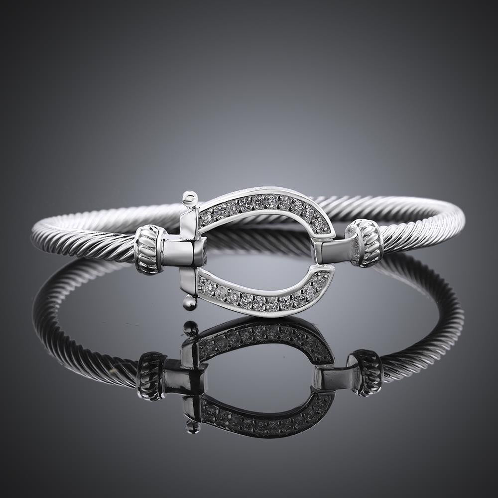 Swarovski Crystal Lucky Horseshoe Bangle in 18K White Gold Plated