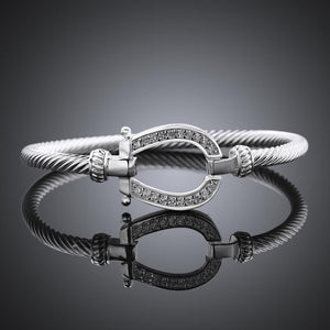 Swarovski Crystal Lucky Horseshoe Bangle in 18K White Gold Plated