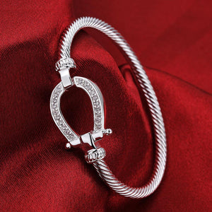 Swarovski Crystal Lucky Horseshoe Bangle in 18K White Gold Plated