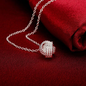 Mesh Ball Knot Necklace in 18K White Gold Plated