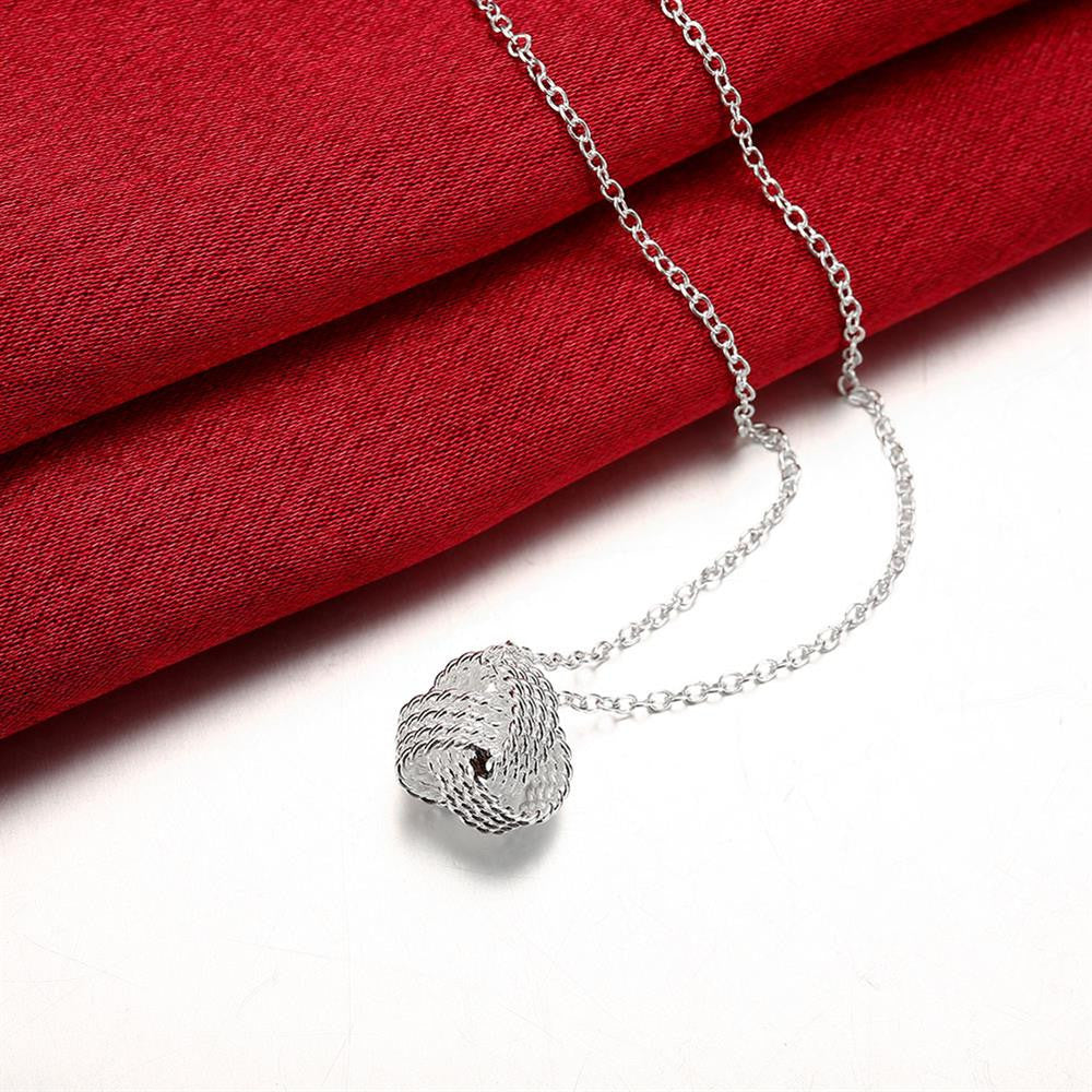 Mesh Ball Knot Necklace in 18K White Gold Plated