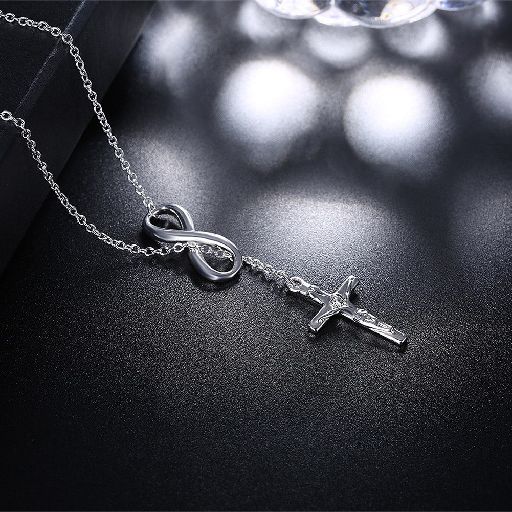 Infinity Cross Jesus Necklace in 18K White Gold Plated