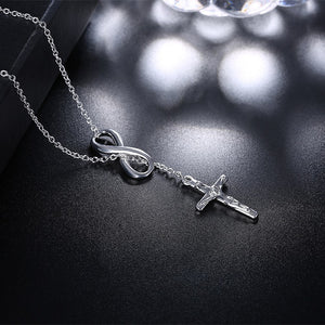 Infinity Cross Jesus Necklace in 18K White Gold Plated