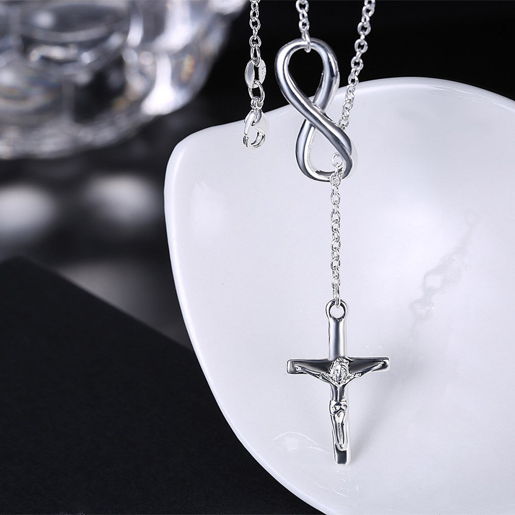 Infinity Cross Jesus Necklace in 18K White Gold Plated