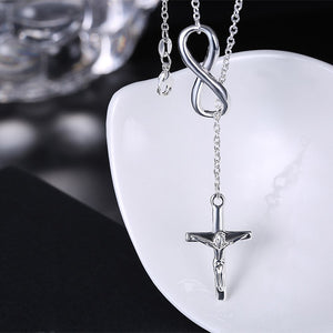 Infinity Cross Jesus Necklace in 18K White Gold Plated
