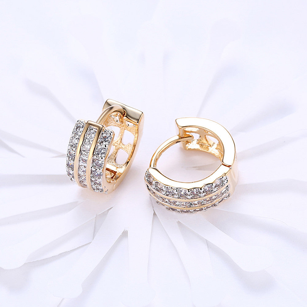Swarovski Crystal 18K Gold Plated Triple Row Huggie Earring