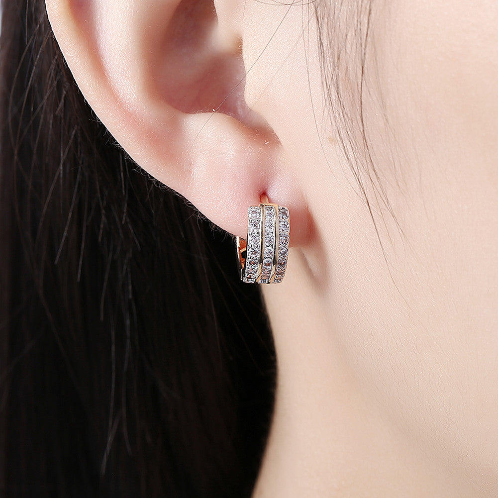 Swarovski Crystal 18K Gold Plated Triple Row Huggie Earring