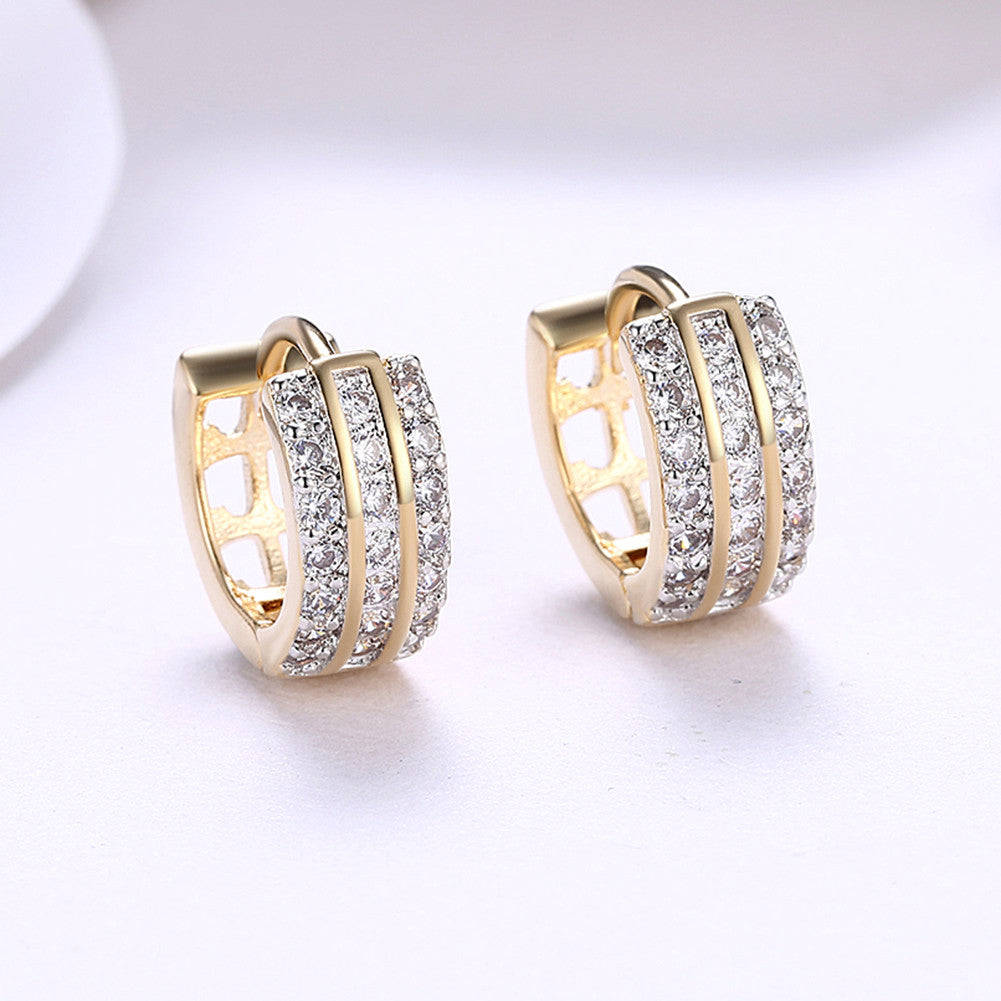 Swarovski Crystal 18K Gold Plated Triple Row Huggie Earring