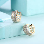 Swarovski Crystal 18K Gold Plated Triple Row Huggie Earring