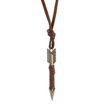 Mens Necklace in Stainless Steel Arrow wrapped in Vegan Leather