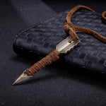 Mens Necklace in Stainless Steel Arrow wrapped in Vegan Leather