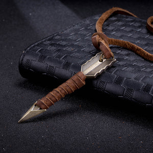 Mens Necklace in Stainless Steel Arrow wrapped in Vegan Leather