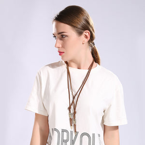 Mens Necklace in Stainless Steel Arrow wrapped in Vegan Leather