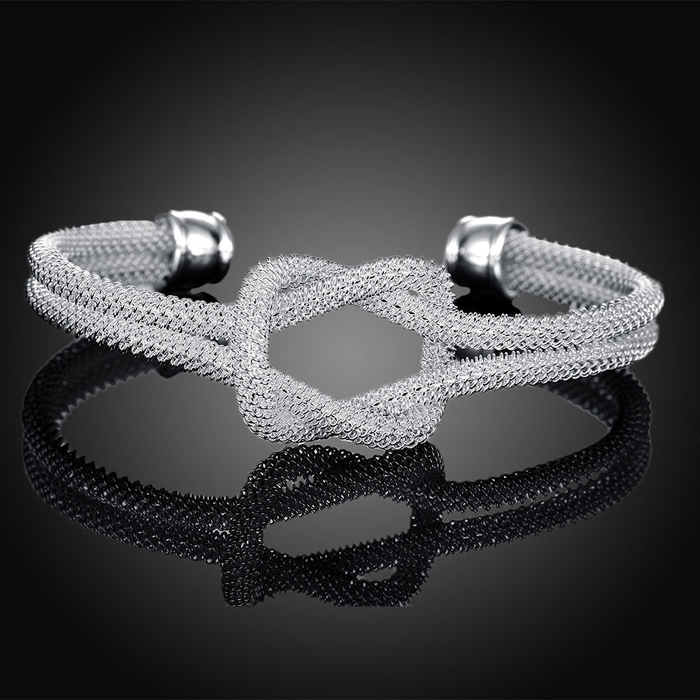 White Gold Plated Love Knot Mesh Bangle