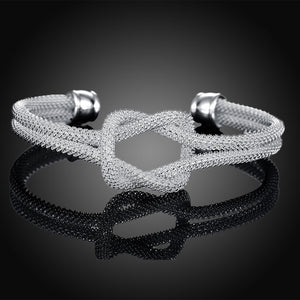 White Gold Plated Love Knot Mesh Bangle
