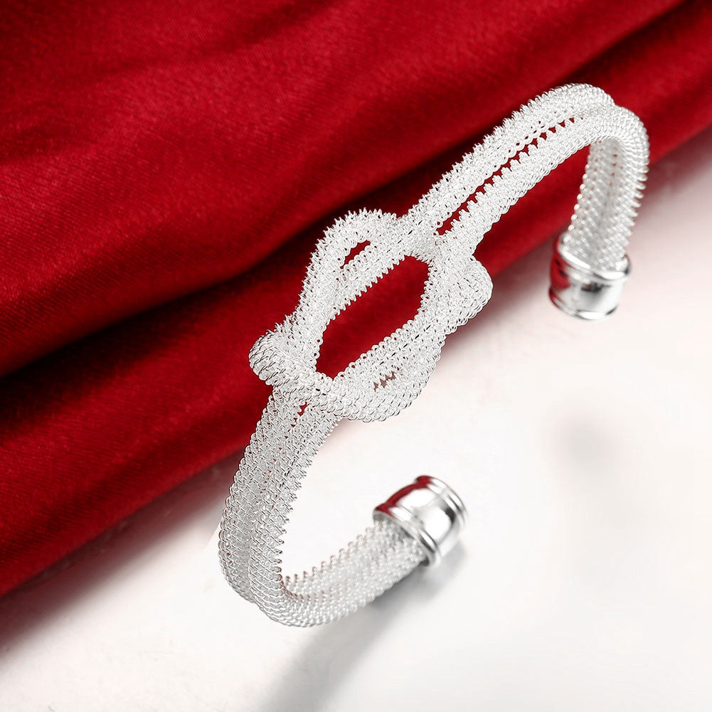White Gold Plated Love Knot Mesh Bangle