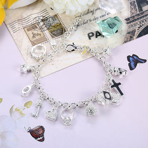 Swarovski Crystal Charms Bracelet in 18K White Gold Plated