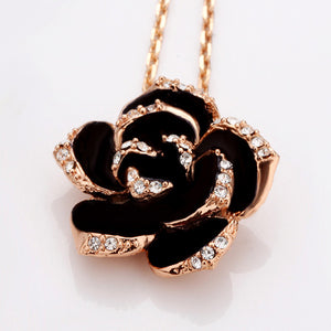Rose Gold Plated Large Onyx Rose Petal Necklace