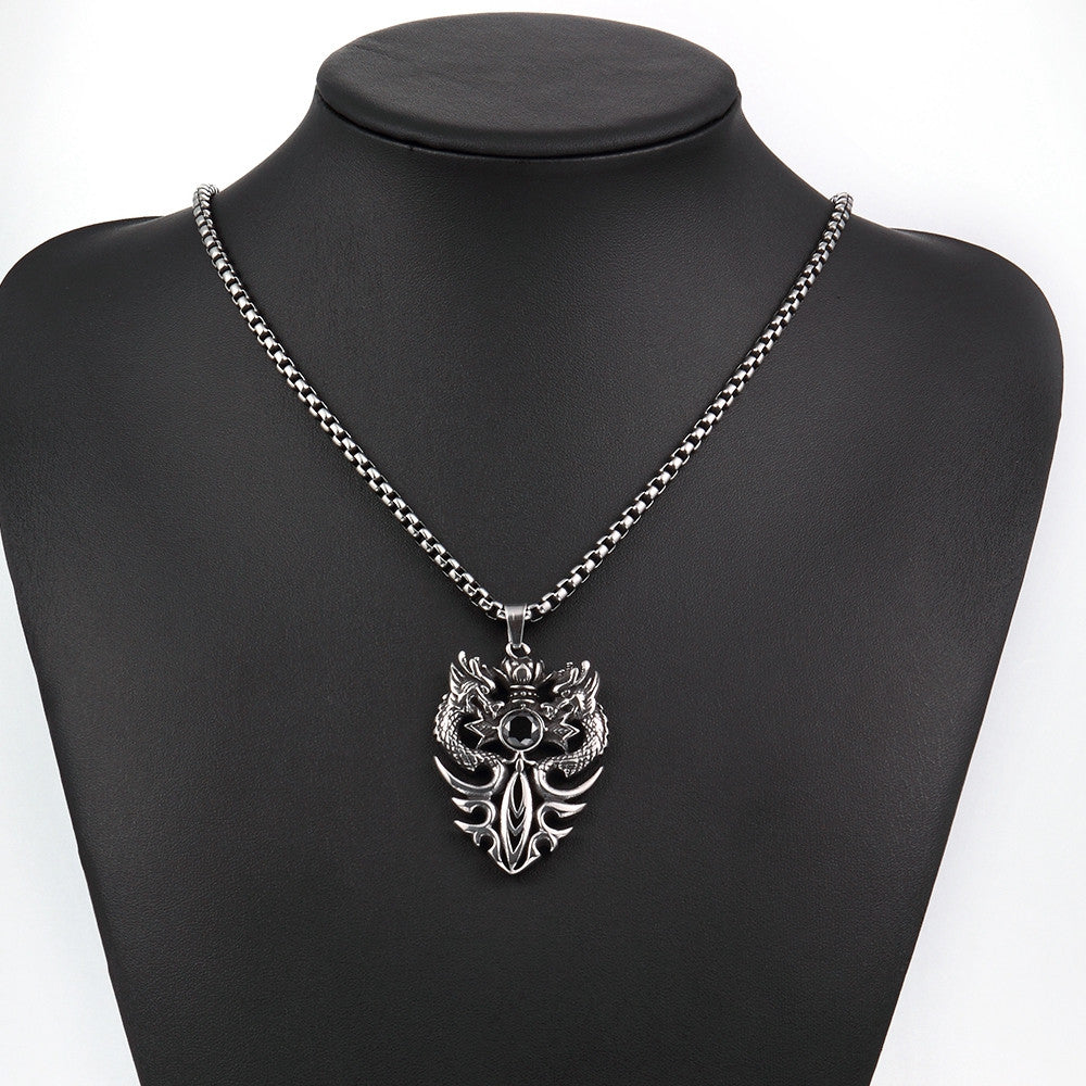 Double Dragon Emblem Stainless Steel Necklace