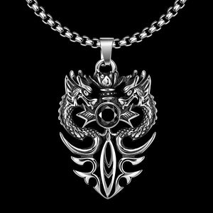 Double Dragon Emblem Stainless Steel Necklace