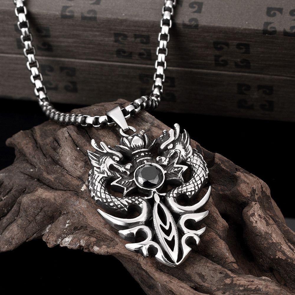 Double Dragon Emblem Stainless Steel Necklace