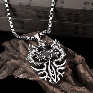 Double Dragon Emblem Stainless Steel Necklace
