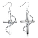 18K White Gold Plated Abstract Curved Cross Earring