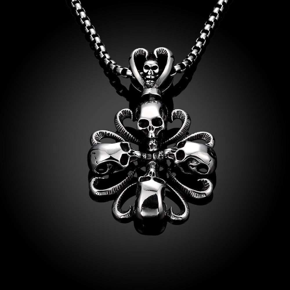 Rose Petal Skull Emblem Stainless Steel Necklace