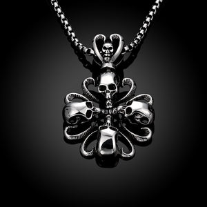 Rose Petal Skull Emblem Stainless Steel Necklace