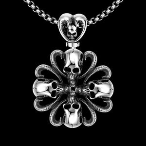 Rose Petal Skull Emblem Stainless Steel Necklace
