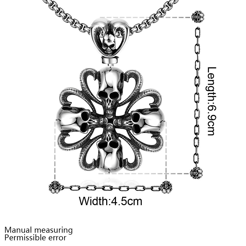 Rose Petal Skull Emblem Stainless Steel Necklace
