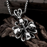 Rose Petal Skull Emblem Stainless Steel Necklace