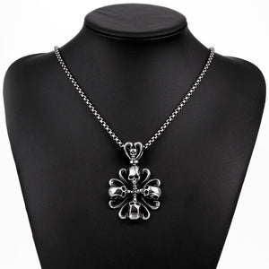 Rose Petal Skull Emblem Stainless Steel Necklace