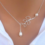 Leaf Pearl Lariat Necklace