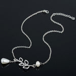 Leaf Pearl Lariat Necklace