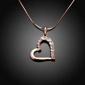 Rose Gold Plated Half Hearted Crystal Inlay Necklace