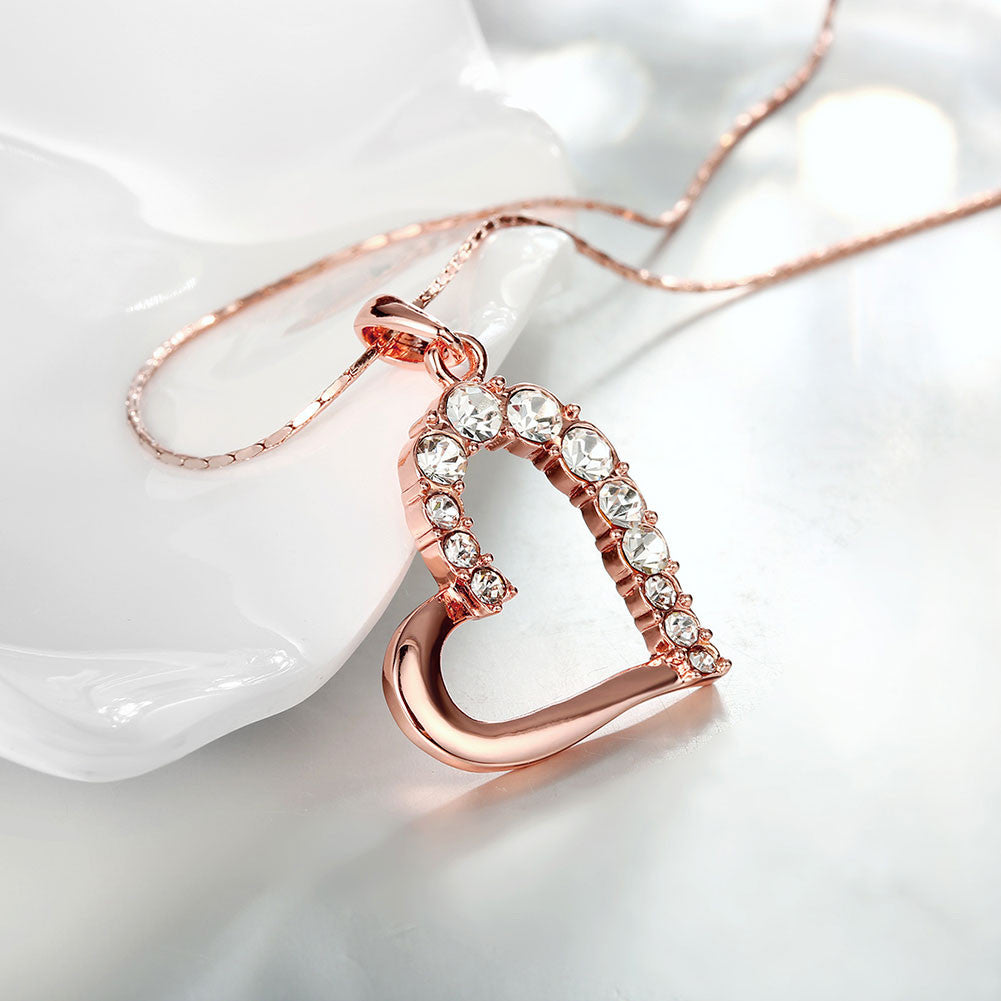 Rose Gold Plated Half Hearted Crystal Inlay Necklace