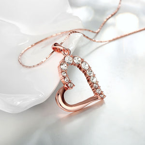 Rose Gold Plated Half Hearted Crystal Inlay Necklace
