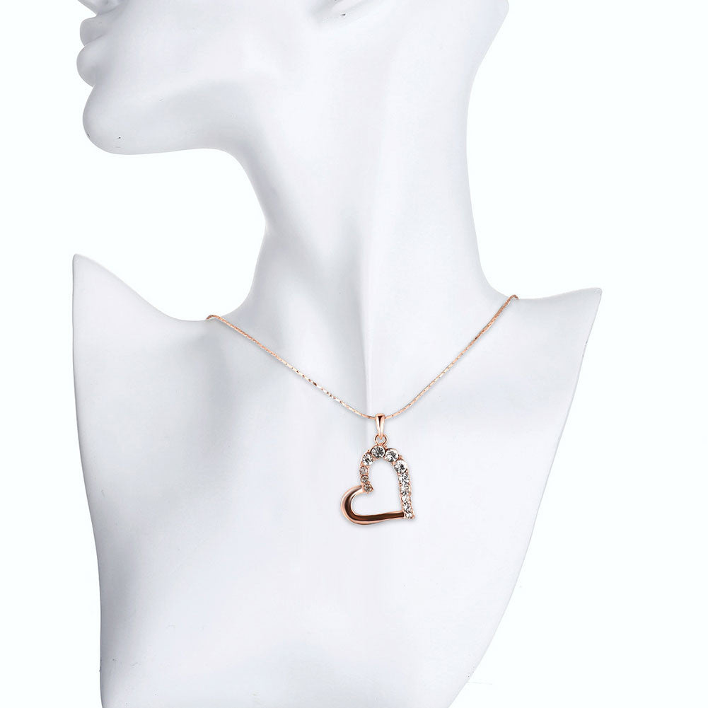Rose Gold Plated Half Hearted Crystal Inlay Necklace